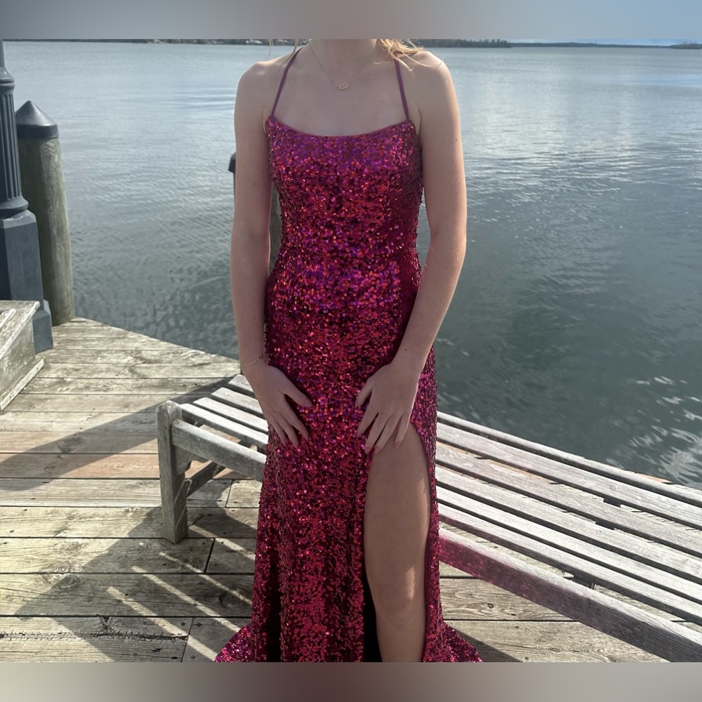 Sequin prom dress in pink